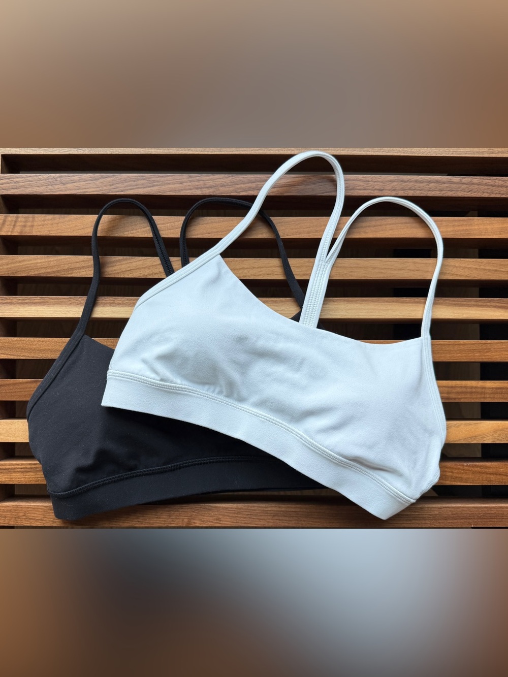 Lululemon Flow Y Nulu Bras. Size 8. One White & One Black. Worn once.